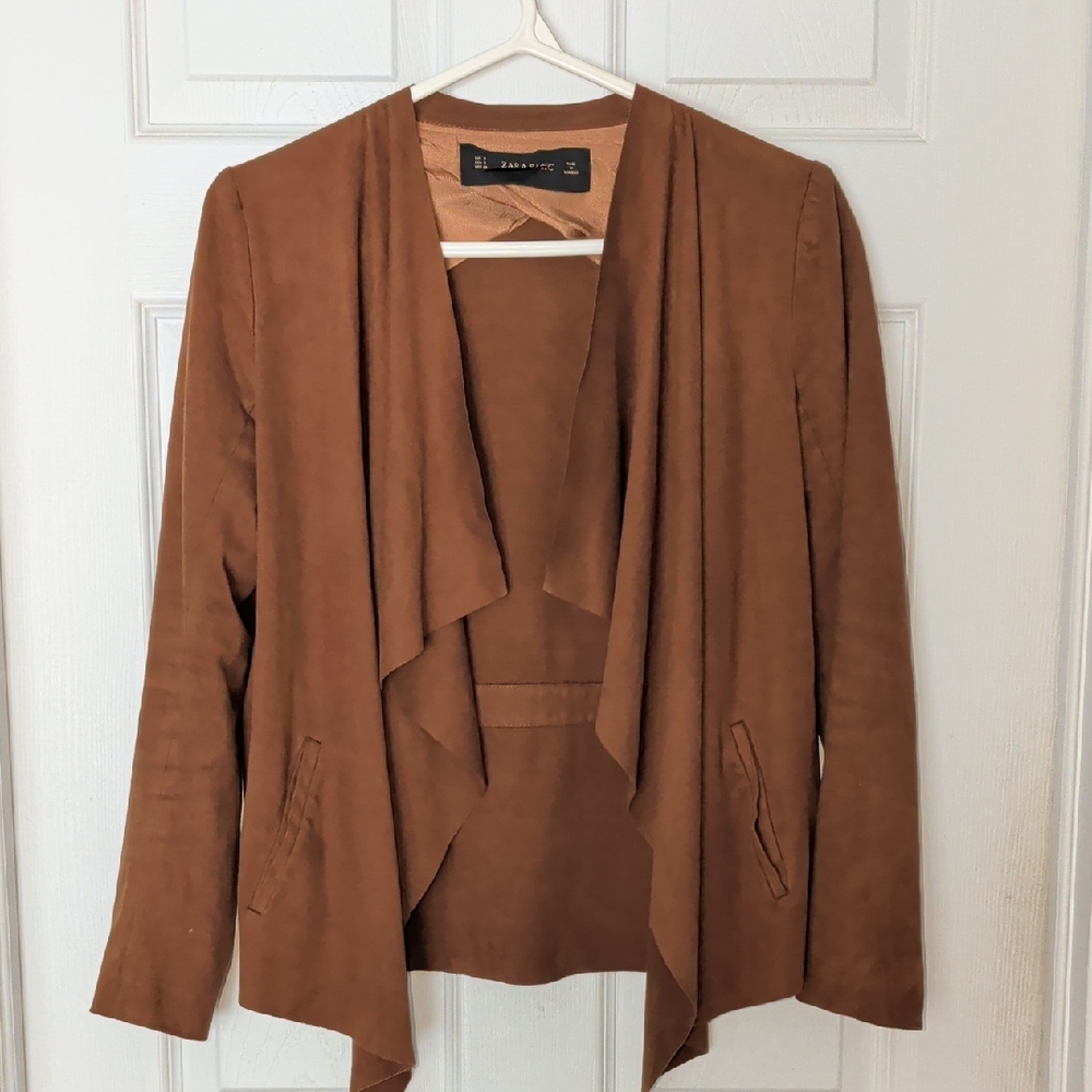 Zara Basic Faux Suede Drape Front Jacket